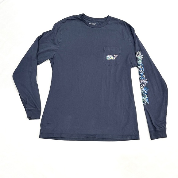 Vineyard Vines Navy Blue Tropics Whale Long Sleeve Shirt - Picture 1 of 7